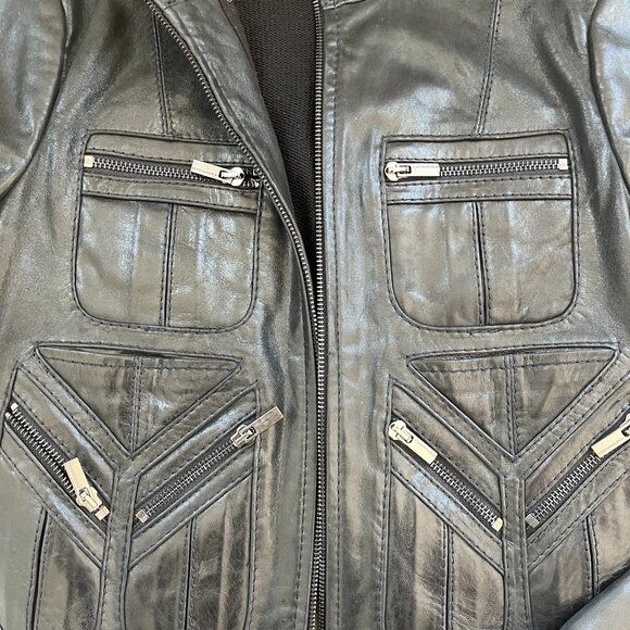 BCBG MaxAzria Leather Front + Sweater Back Jacket - Picture 2 of 5